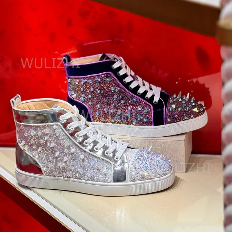 Women'S Shoes Red Bottoms - Dark Purple Crystal Rivet Men Sneakers