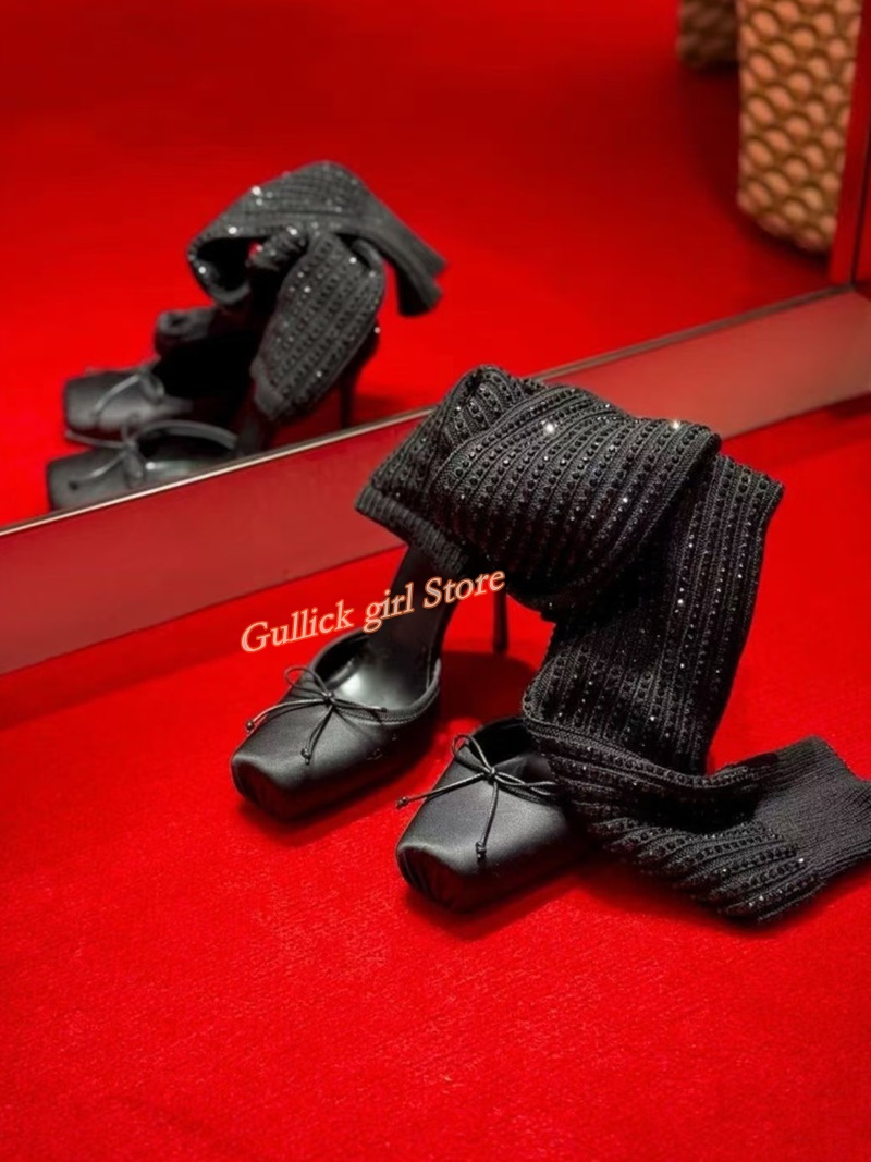Red Knit Square Toe Boots Cut  - огляд і ціна Sock Boot Women